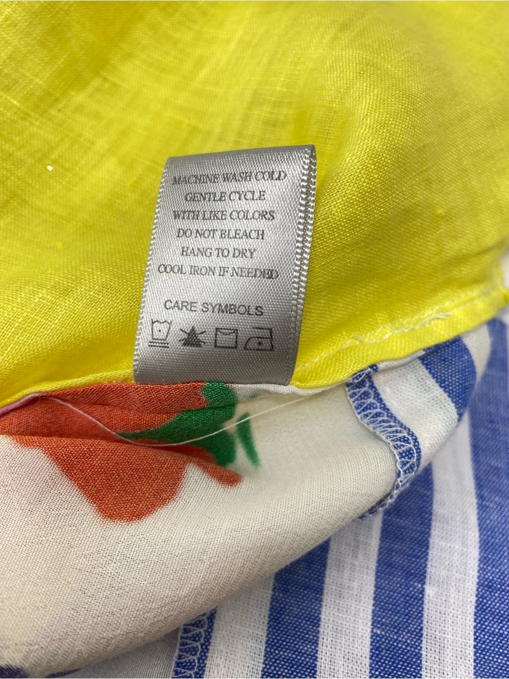 John Mark Blouse Top Linen Yellow Embroidered Mixed Media with Blue Striped Hem - Picture 13 of 13